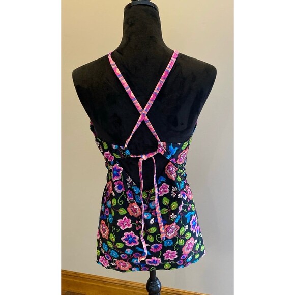 New Directions Swimsuit 2 Piece Halter Top Bottom Skirt Bright Floral Size 1X - Picture 4 of 10